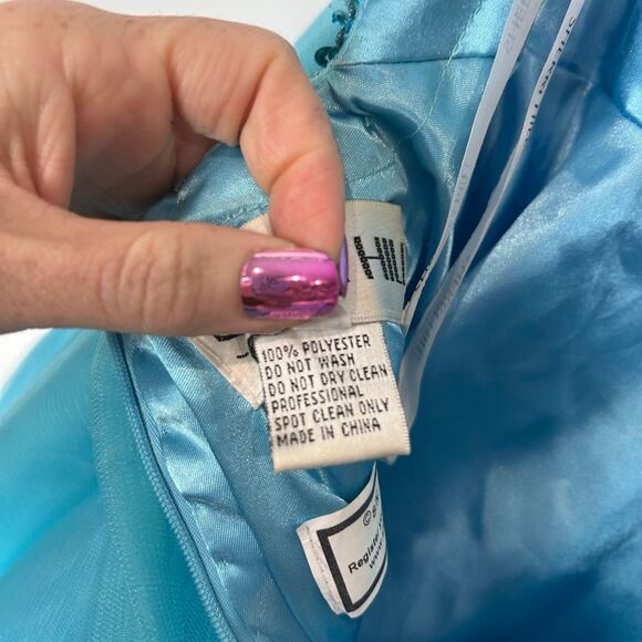 Sherri Hill Dress sz 4 Turquoise blue Sequins V Neck Mini Tulle Open Back Short - Picture 11 of 16